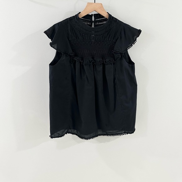 J. Crew Eyelet Trim Ruffle Blouse Black Size Small - Picture 2 of 6